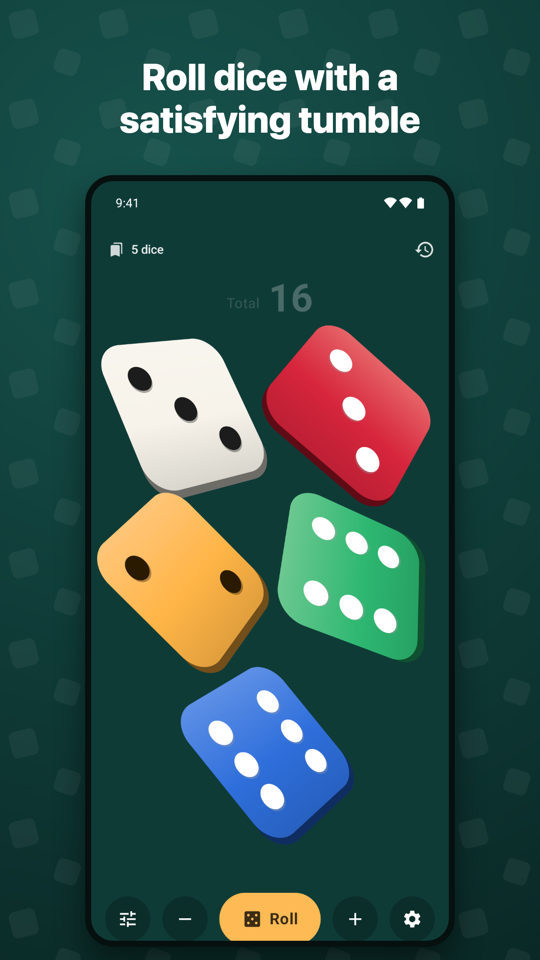 Rolling five colorful dice